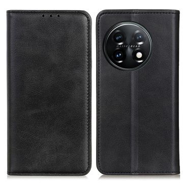 Lompakko-style Aitoa Nahkaa Läppäkotelo For OnePlus 11 - Musta