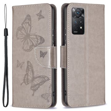 Butterfly Xiaomi Redmi Note 11S 5G / Xiaomi Redmi Note 11 Pro nahkakotelo - Harmaa