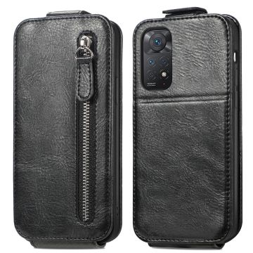 Vertical Flip Phone Suojakotelo With Zipper For Xiaomi Redmi Note 11 Pro 5G / Note 11 Pro - Musta