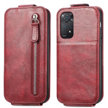 Vertical Flip Phone Suojakotelo With Zipper For Xiaomi Redmi Note 11 Pro 5G / Note 11 Pro - Punainen