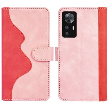 Kaksivärinen nahkainen läppäkotelo Xiaomi Redmi K50 Ultra - Pinkki