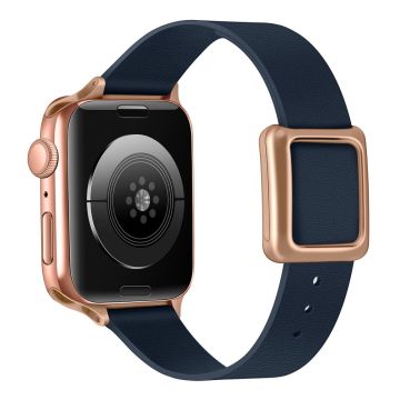 Apple Watch Series 8 (41mm) aito nahkaranneke ruusukultaisella soljella - Keskiyön Sininen