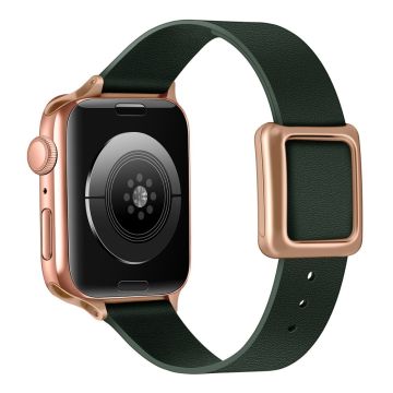 Apple Watch Series 8 (41mm) aito nahkaranneke ruusukultaisella soljella - Kuusen Vihreä