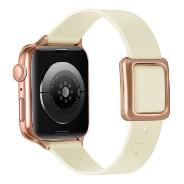 Apple Watch Series 8 (41mm) aito nahkaranneke ruusukultaisella soljella - Beige Valkoinen