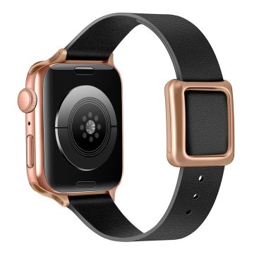 Apple Watch Series 8 (41mm) aito nahkaranneke ruusukultaisella soljella - Musta