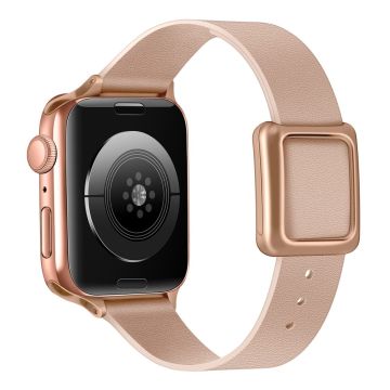 Apple Watch Series 8 (41mm) aito nahkaranneke ruusukultaisella soljella - Hiekan Vaaleanpunainen