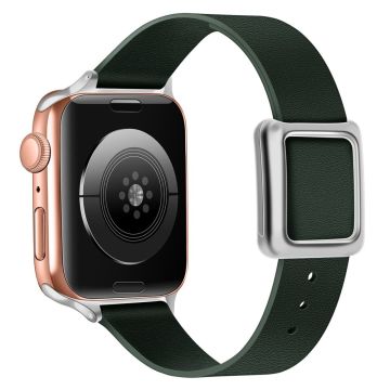 Apple Watch Series 8 (41mm) aito nahkaranneke hopeisella soljella - Kuusen Vihreä