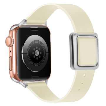 Apple Watch Series 8 (41mm) aito nahkaranneke hopeisella soljella - Beige Valkoinen