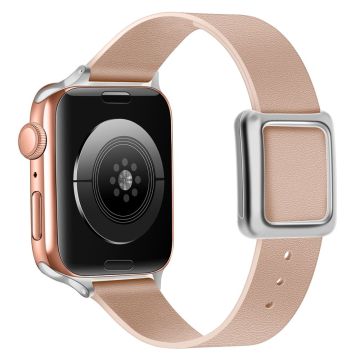 Apple Watch Series 8 (41mm) aito nahkaranneke hopeisella soljella - Hiekan Vaaleanpunainen