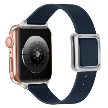 Apple Watch Series 8 (41mm) aito nahkaranneke hopeisella soljella - Keskiyön Sininen