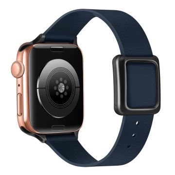 Apple Watch Series 8 (41mm) aito nahkaranneke mustalla soljella - Keskiyön Sininen