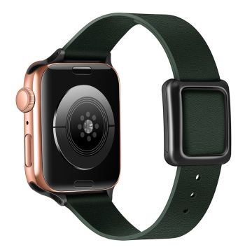 Apple Watch Series 8 (41mm) aito nahkaranneke mustalla soljella - Kuusen Vihreä