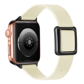 Apple Watch Series 8 (41mm) aito nahkaranneke mustalla soljella - Beige Valkoinen