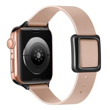 Apple Watch Series 8 (41mm) aito nahkaranneke mustalla soljella - Hiekan Vaaleanpunainen