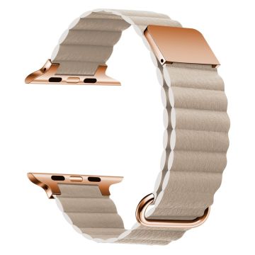 Apple Watch Series 8 (41mm) litchi-kuvioinen aitoa nahkaa oleva kellonhihna - Ruusukultainen Solki / Khaki