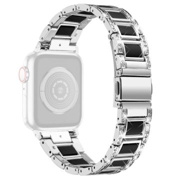 Apple Watch Series 8 (41mm) strassikivinen ruostumattomasta teräksestä valmistettu ranneke - Hopea / Musta