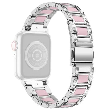 Apple Watch Series 8 (41mm) strassikivinen ruostumattomasta teräksestä valmistettu ranneke - Hopea / Pinkki