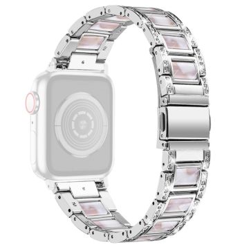 Apple Watch Series 8 (41mm) strassikivinen ruostumattomasta teräksestä valmistettu ranneke - Hopea / Vaaleanpunainen Sekoitus