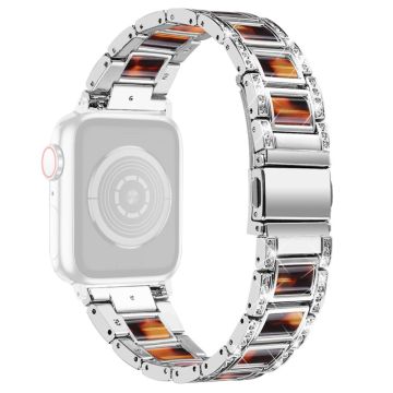 Apple Watch Series 8 (41mm) strassikivinen ruostumattomasta teräksestä valmistettu ranneke - Hopea / Kilpikonnankuori Väri