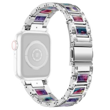 Apple Watch Series 8 (41mm) strassikivinen ruostumattomasta teräksestä valmistettu ranneke - Hopea / Violetti Vihreä Sekoitus