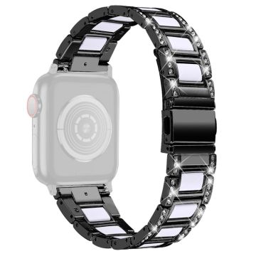 Apple Watch Series 8 (41mm) strassikivinen ruostumattomasta teräksestä valmistettu ranneke - Musta / Valkoinen