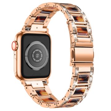 Apple Watch Series 8 (41mm) strassikivinen ruostumattomasta teräksestä valmistettu ranneke - Ruusukulta / Kilpikonnankuori Väri