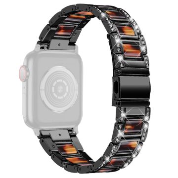 Apple Watch Series 8 (41mm) strassikivinen ruostumattomasta teräksestä valmistettu ranneke - Musta / Kilpikonnankuori Väri