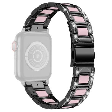 Apple Watch Series 8 (41mm) strassikivinen ruostumattomasta teräksestä valmistettu ranneke - Musta / Pinkki