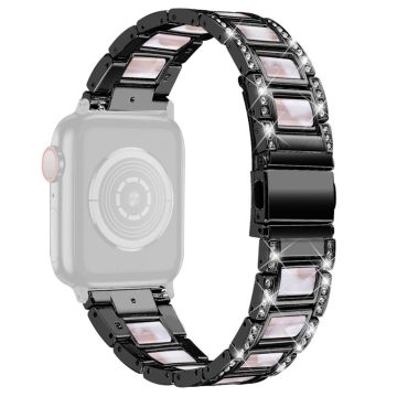 Apple Watch Series 8 (41mm) strassikivinen ruostumattomasta teräksestä valmistettu ranneke - Musta / Vaaleanpunainen Sekoitus