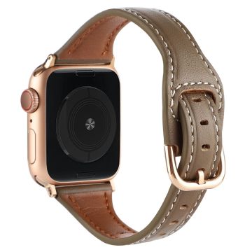 Apple Watch Series 8 (41mm) T-muotoinen aito nahkaranneke - Harmaa Ruskea