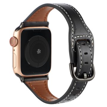 Apple Watch Series 8 (41mm) T-muotoinen aito nahkaranneke - Musta / Musta Solki