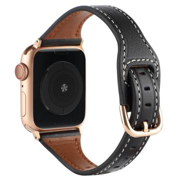 Apple Watch Series 8 (41mm) T-muotoinen aito nahkaranneke - Musta / Ruusukultainen Solki