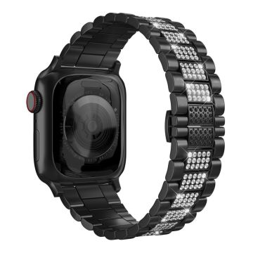 Apple Watch Series 8 (41mm) kolmen helmen strassikoristeinen kelloranneke - Musta