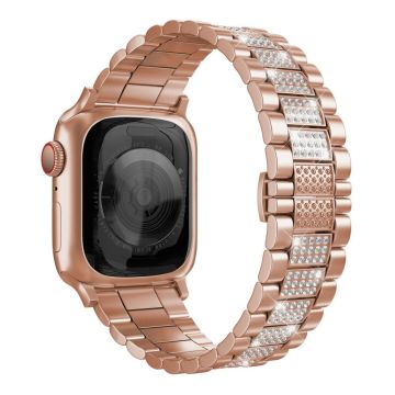 Apple Watch Series 8 (41mm) kolmen helmen strassikoristeinen kelloranneke - Ruusukulta