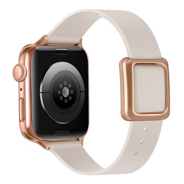 Apple Watch Series 8 (45mm) / Watch Ultra aito nahkaranneke ruusukultaisella soljella - Starlight Väri