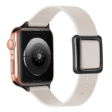 Apple Watch Series 8 (45mm) / Watch Ultra aito nahkaranneke mustalla soljella - Starlight Väri