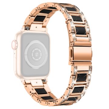 Apple Watch Series 8 (45mm) / Watch Ultra strassikivinen ruostumattomasta teräksestä valmistettu ranneke - Ruusukulta / Nougat-Kuvio