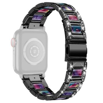 Apple Watch Series 8 (45mm) / Watch Ultra strassikivinen ruostumattomasta teräksestä valmistettu ranneke - Musta / Violetti Vihreä Sekoitus