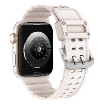 Apple Watch Series 8 (41mm) kaksirivinen rei'itetty silikoninen ranneke - Beige