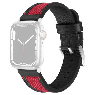 Apple Watch Series 8 (41mm) nylon ja naudannahkainen kellohihna - Punainen / Hopea Solki