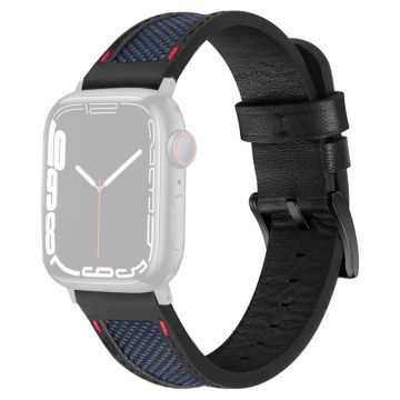 Apple Watch Series 8 (41mm) nylon ja naudannahkainen kellohihna - Sininen / Musta Solki