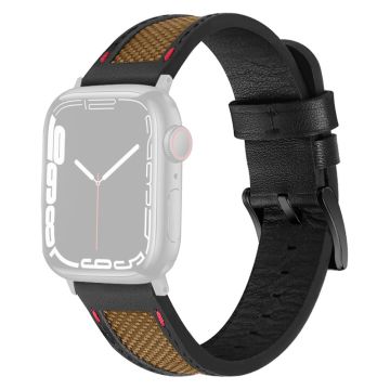 Apple Watch Series 8 (41mm) nylon ja naudannahkainen kellohihna - Ruskea / Musta Solki