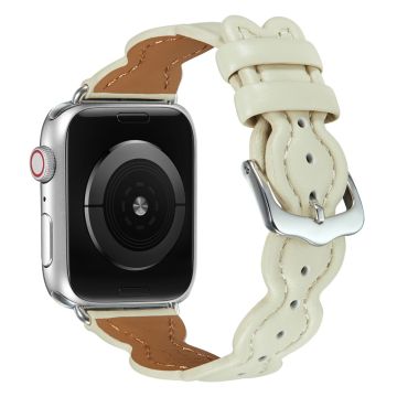 Apple Watch Series 8 (41mm) aitoa nahkaa, kandeerattuja hiuksia - Valkoinen