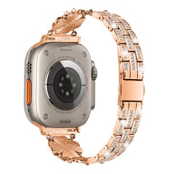 Apple Watch Series 8 (41mm) apila-tyylinen strassikoristeinen metalliranneke - Ruusukulta