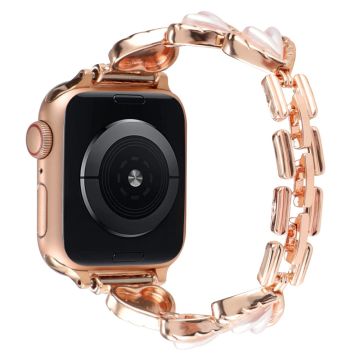 Apple Watch Series 8 (41mm) strassin ja sydämen muotoinen metalliranneke - Ruusukulta