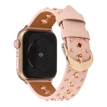 Apple Watch Series 8 (41mm) aitoa nahkaa niittikoristeella - Pinkki