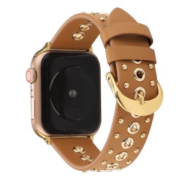 Apple Watch Series 8 (41mm) aitoa nahkaa niittikoristeella - Ruskea