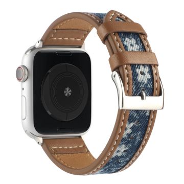 Apple Watch Series 8 (41mm) nahkaranneke - Ruskea / Siniset Kukat