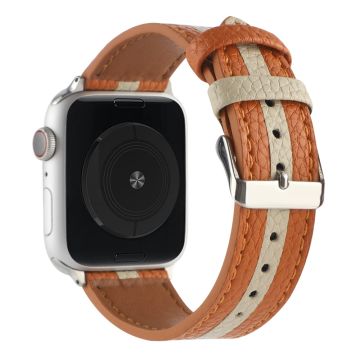 Apple Watch Series 8 (41mm) aito nahkaranneke - Oranssi / Valkoinen