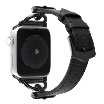 Apple Watch Series 8 (41mm) D-muotoinen aito nahkaranneke - Musta